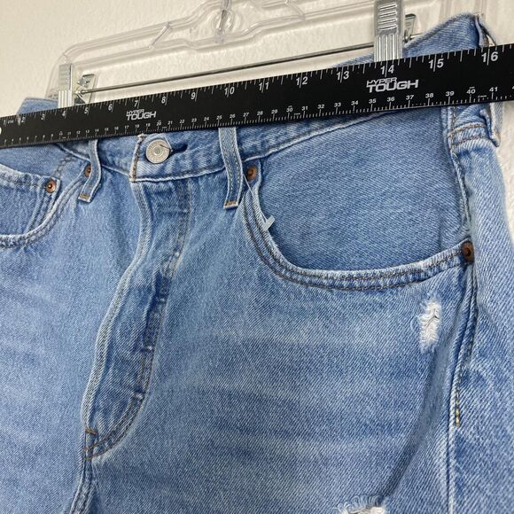 Levis 501 Shorts Womens 31 Blue Distressed Denim High Rise Cut Off Button Fly - Picture 4 of 15
